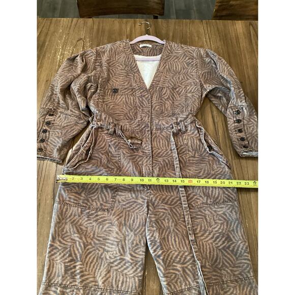 ULLA JOHNSON Ezra Jumpsuit 100% cotton animal print brown balloon sleeves 10 - Picture 4 of 11